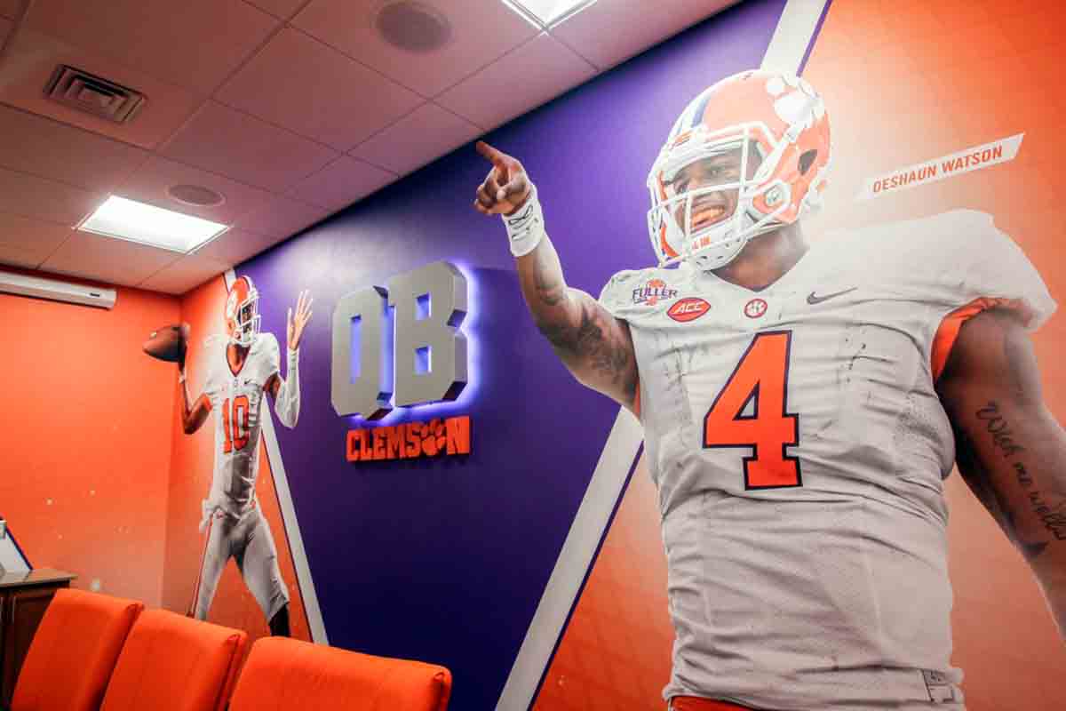 Backlit lettering wallcovering for a quarterback mural