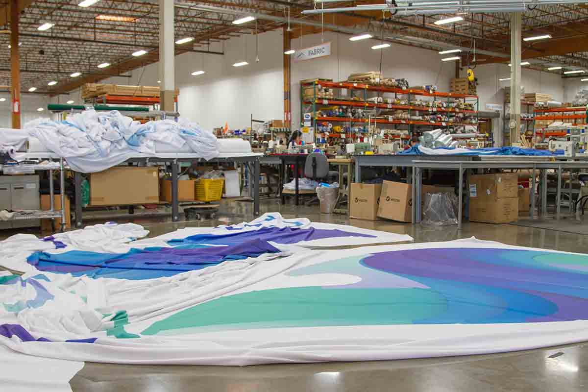 production of a large fabric logo