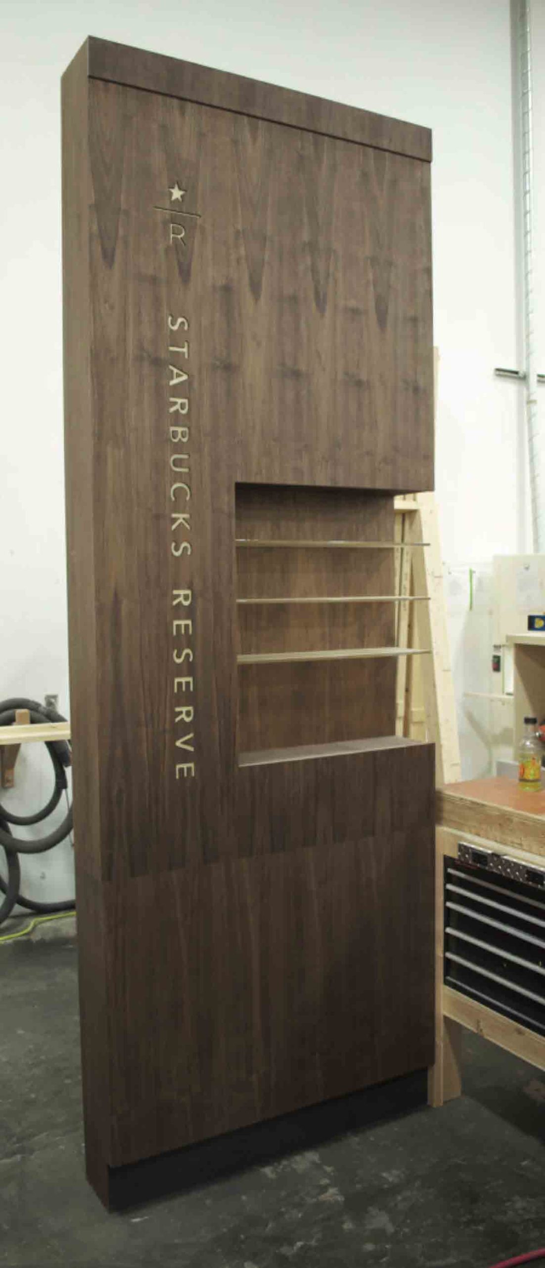 custom shelving made for Starbucks Coffee