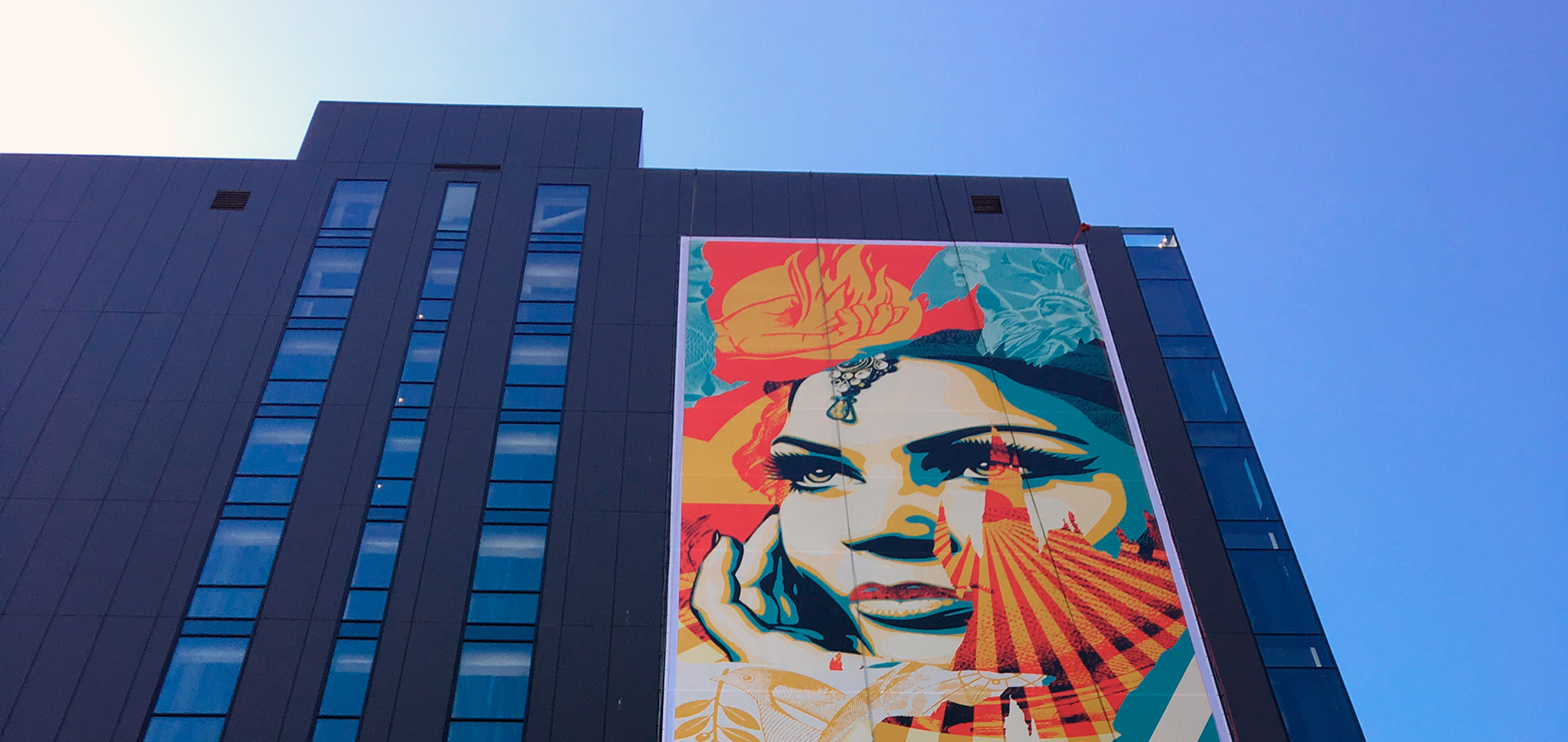 art display for Shepard Fairey on Costigan integrated building