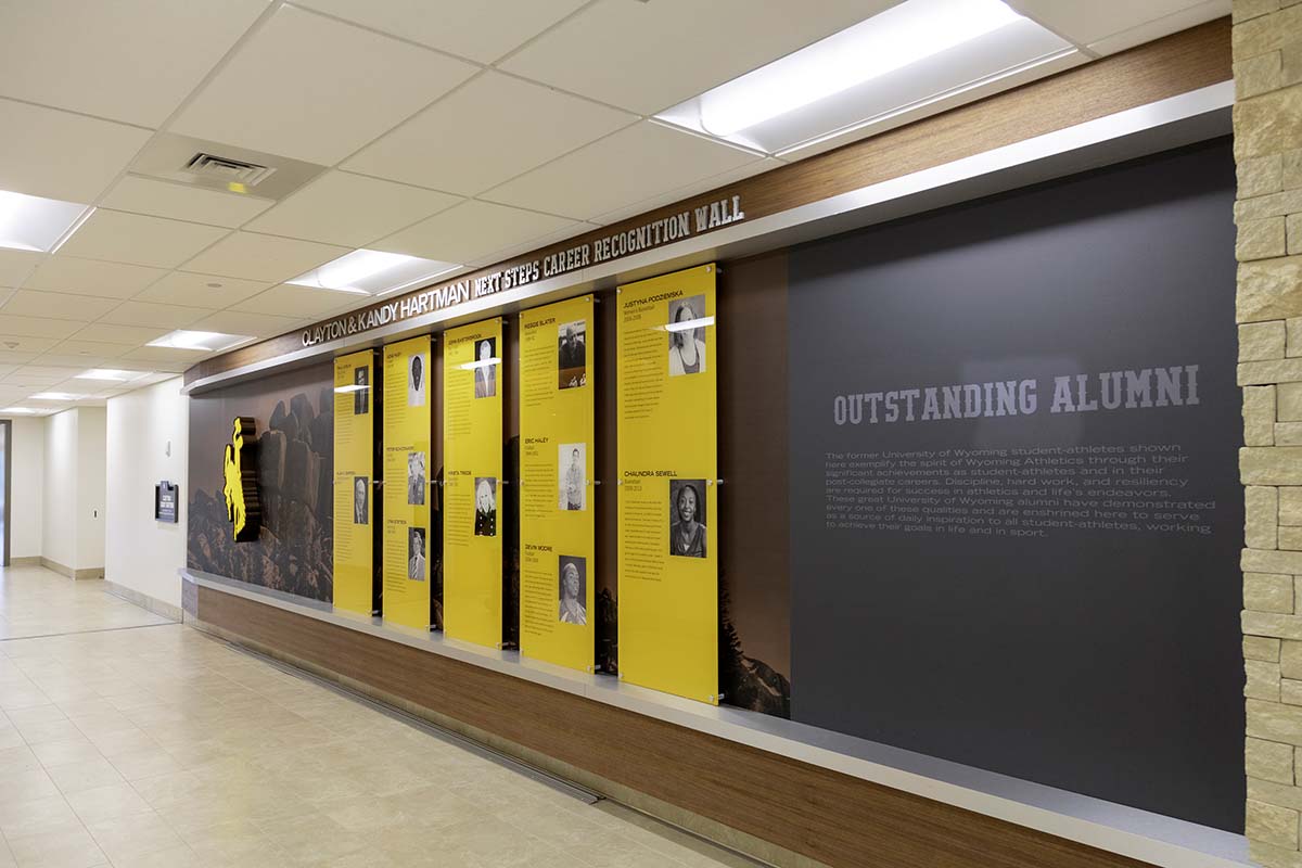 recognition wall for outstanding alumni at University of Wyoming