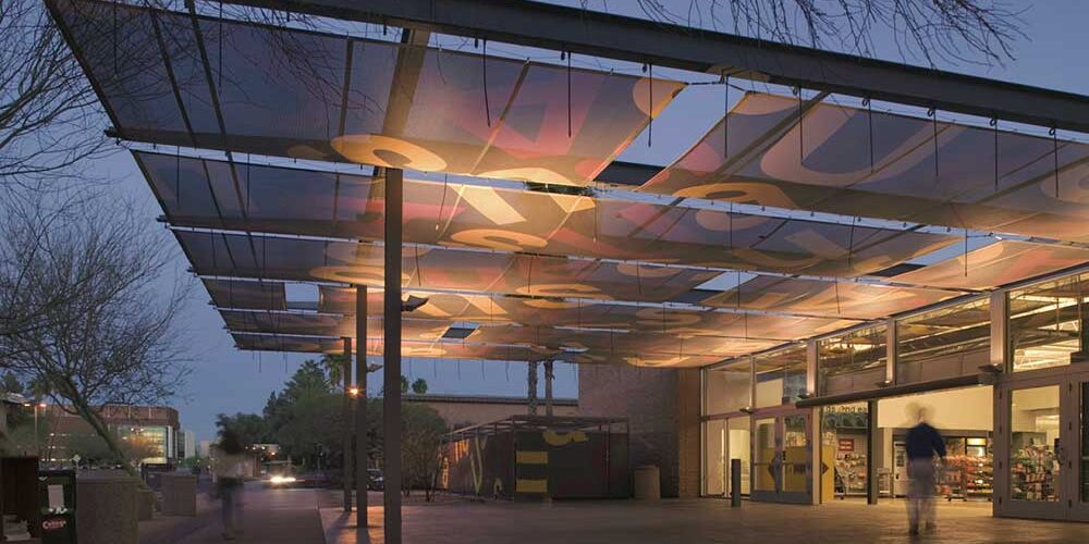 outdoor decorative overhang for arizona state university