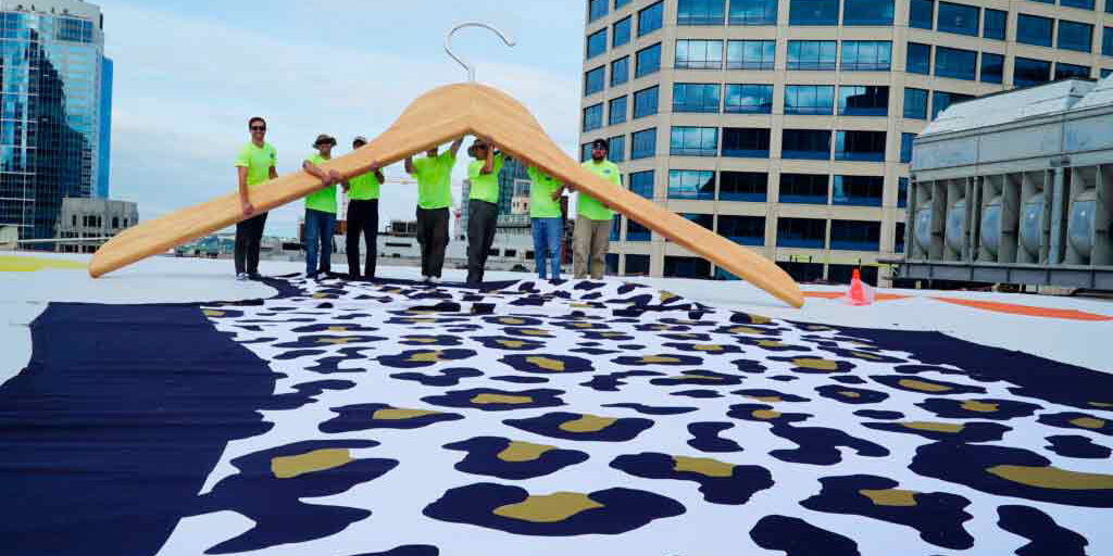 large hanger made of metal and wood experiential marketing